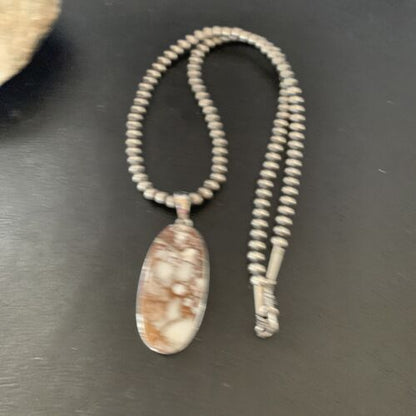 Navajo Wild Horse Turquoise Pendant Necklace | Sterling Silver | Authentic Native American Handmade | 10828
