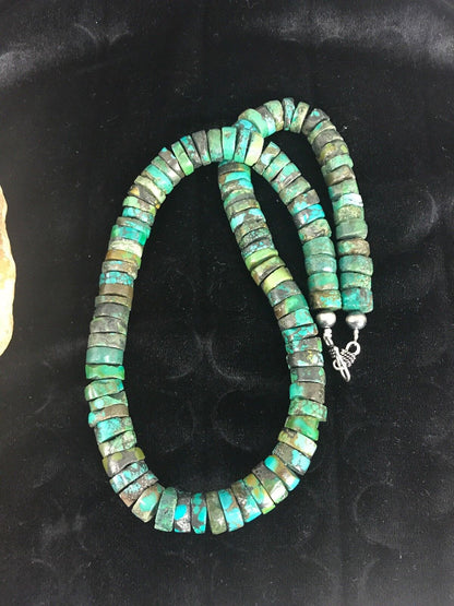 Navajo Turquoise Heishi Bead Necklace | 12mm | Sterling Silver | Authentic Native American Handmade | 20" | 3406