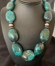 Chunky Navajo Pearl Graduated Turquoise Necklace | Sterling Silver | Authentic Native American Jewelry | 21" | 11904