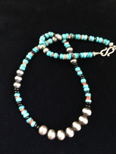 Southwestern Navajo Blue Turquoise Spiny Oyster Necklace | Sterling Silver | 18" | 10045