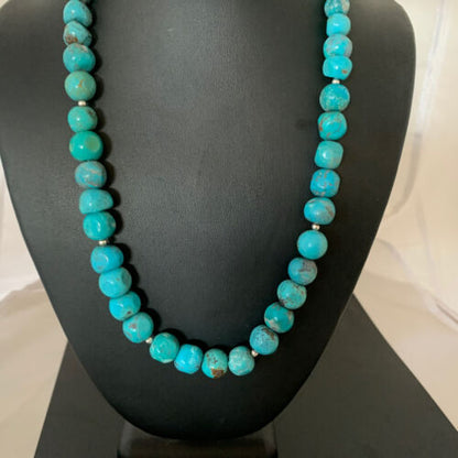 Native American Sterling Silver Heishi Blue Turquoise Bead Necklace Pendant | Handmade | 20" | 02021