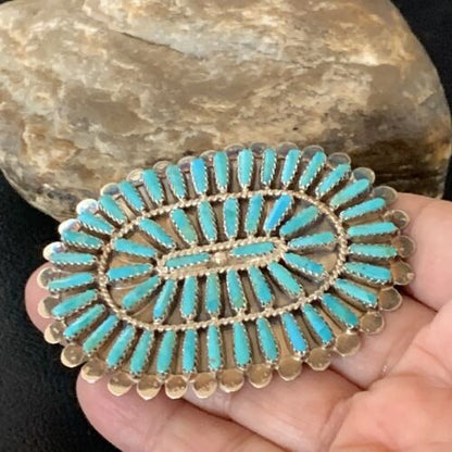 Navajo Blue Turquoise Needle Point Sterling Silver Pin Pendant | Native American Jewelry | 12802