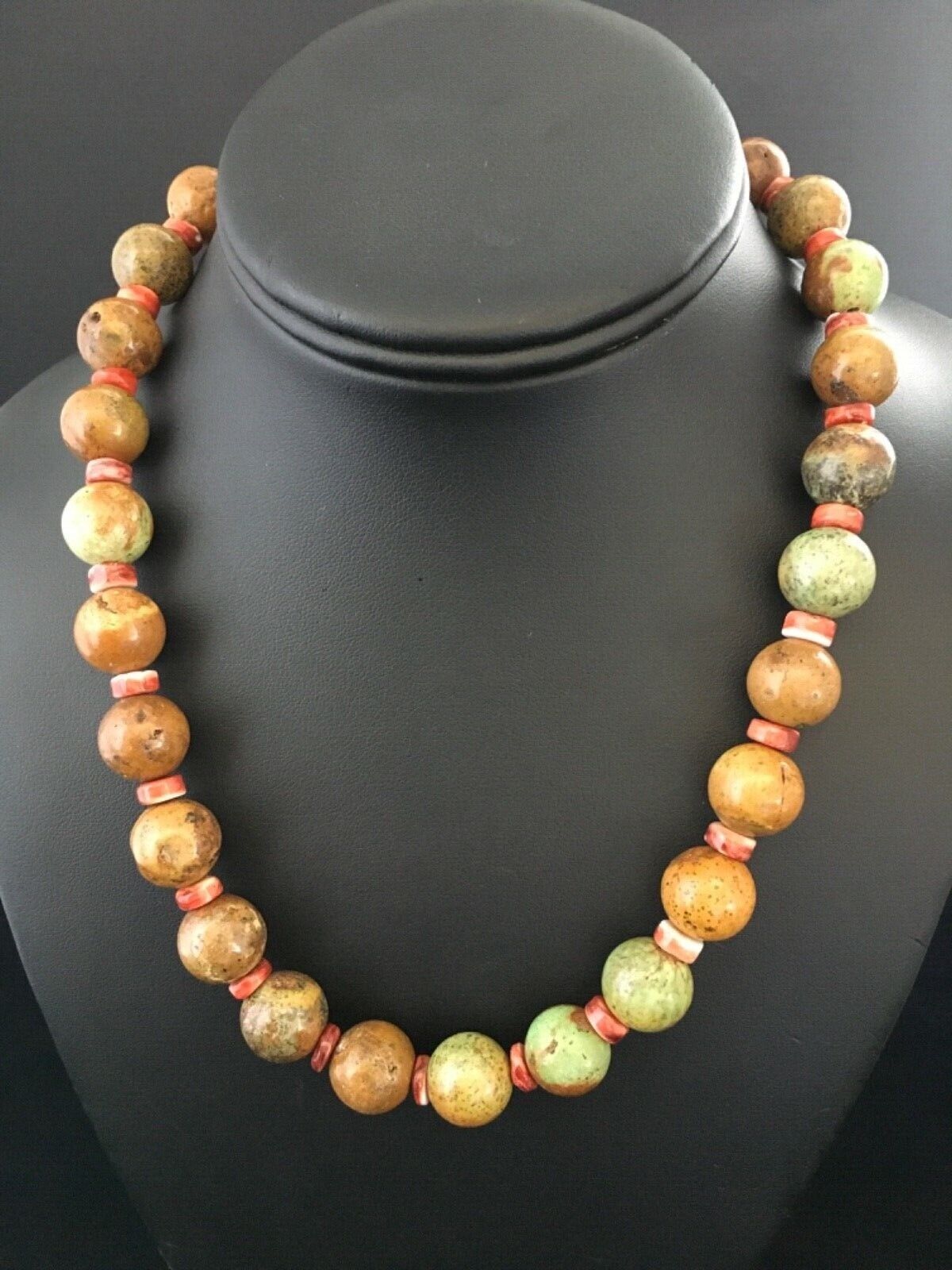 Navajo Green Turquoise & Orange Spiny Oyster Necklace | Sterling Silver | 17" | Authentic Native American Handmade | 1742