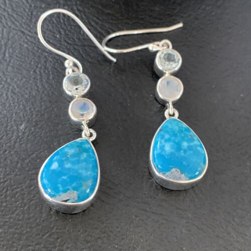 Navajo Blue Kingman Turquoise Earrings | Sterling Silver | Authentic Native American Handmade | 12033