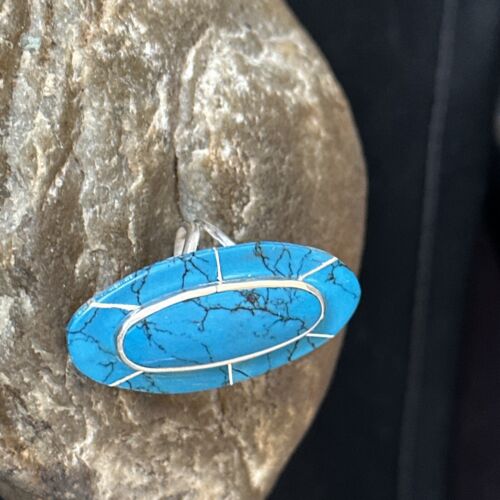 Navajo Blue Turquoise Inlay Band Ring | Sz 6.5 | Authentic Native American Handmade | 14512