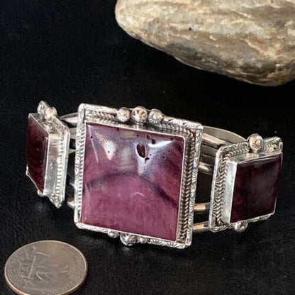 Navajo Purple Spiny Oyster Row Cuff Bracelet | Sterling Silver | Authentic Native American Handmade | 14210