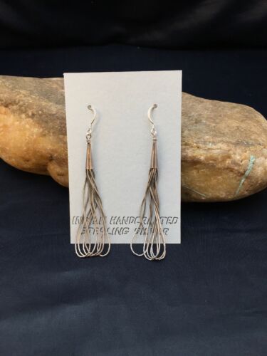 Native American Sterling Silver Chandelier Dangle Heishi Earrings | 2" | Authentic Handmade | 8982