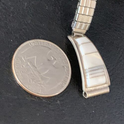 Navajo Sterling Silver Watch Tips with Pink Mother of Pearl Inlay Band | Authentic Native American Jewelry | 13693