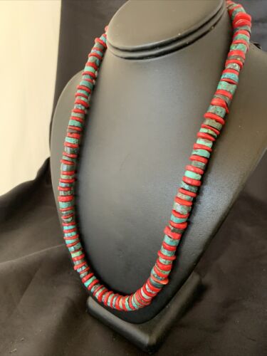 Navajo Men's Heishi Turquoise Coral Necklace | Sterling Silver | 20" | Authentic Native American Handmade | 11773