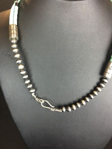 Turquoise Stone 3 Strand Sterling Silver Necklace | 22" Navajo Native American | 3266