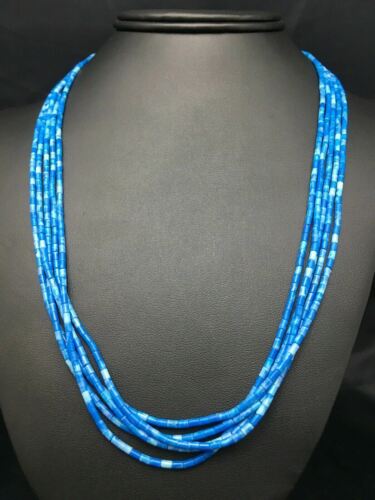 Navajo Lapis Lazuli Tube Heishi Bead 5-Strand Necklace | Sterling Silver | Authentic Native American Handmade | 4197