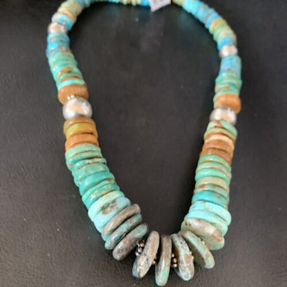 Navajo Green Turquoise Pendant Necklace | Sterling Silver | Authentic Native American | 20" | Graduated | 11900