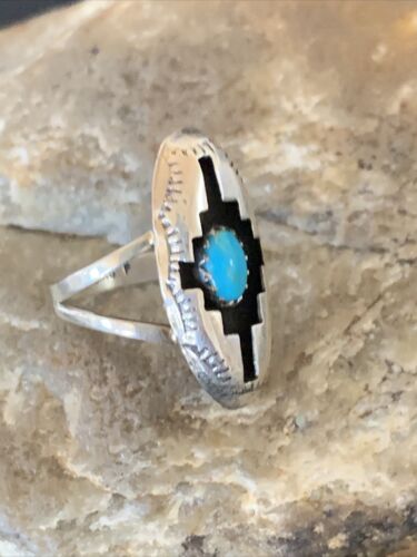 Navajo Shadowbox Blue Kingman Turquoise Ring | Sterling Silver | Sz 6 | Authentic Native American Handmade | 12457