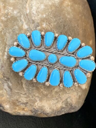 Navajo Kingman Turquoise Cluster Ring | Authentic Native American Sterling Silver | Multi-Stone | Sz 8 | 13856