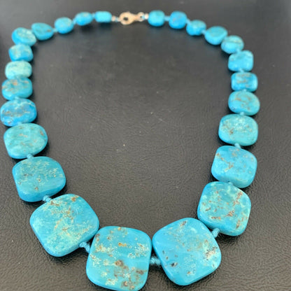 Ultra Rare Old Pawn Sleeping Beauty Turquoise Graduated Beads Necklace | Sterling Silver | 10411
