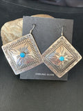Navajo Blue Turquoise Earrings | Stamped Sterling Silver | Authentic Native American Handmade | 12912