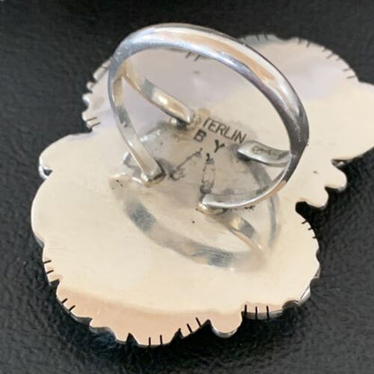 Navajo Blue Kingman Turquoise and Spiny Oyster Ring | Authentic Native American Sterling Silver | Multi-Stone | Sz 12.5 | 02163 - Masha USA