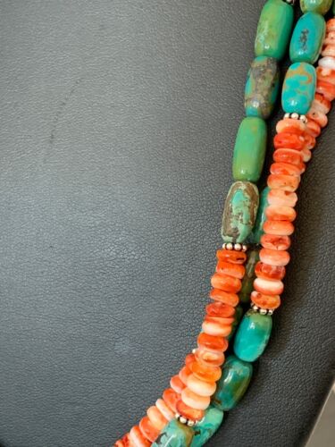 Navajo Green Turquoise Spiny Necklace Set | Sterling Silver | Authentic Native American Handmade | 2979 - Masha USA