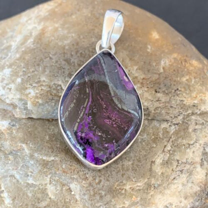 Navajo Purple Sugilite Pendant | Sterling Silver Pearls | 1.50" | Authentic Native American Handmade | 10928