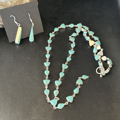 Navajo Kingman Turquoise Lariat Necklace & Earrings Set | Sterling Silver | 24" Necklace | Authentic Native American Handmade | 14646