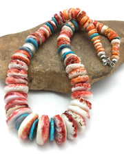 Authentic Native American Navajo Spiny Oyster Graduated Necklace | Sterling Silver | 20" | 4177