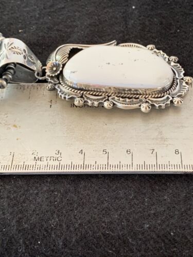 Men's White Buffalo Turquoise Pendant Necklace | Navajo Sterling Silver | 4124