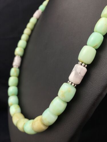 Navajo Green Chrysoprase & Howlite Necklace | Sterling Silver | Authentic Native American | Graduated | 21" | 4257