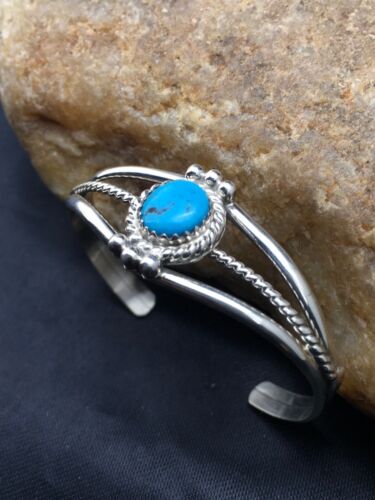 Navajo Blue Turquoise Children's Bracelet | Sterling Silver | Authentic Native American Handmade | 4375