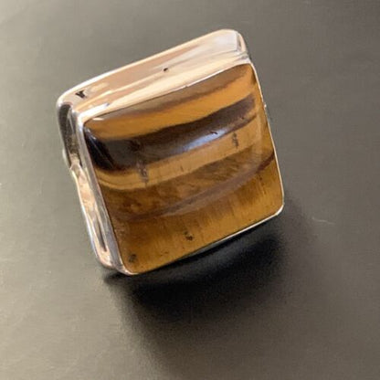 Native American Square Tigers Eye Ring | Sterling Silver | Sz 7 | 11433 - Masha USA