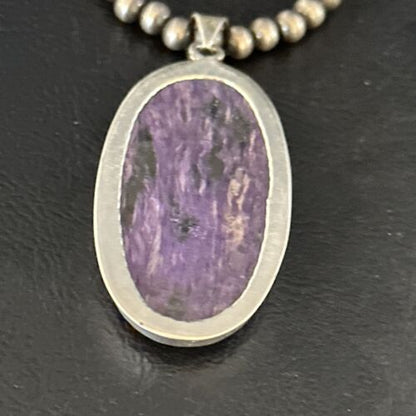 Navajo Pearls Purple Charoite Pendant Necklace | Sterling Silver | Authentic Native American Handmade | 14463