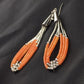 Native American Liquid Silver Heishi Dangle Earrings | Orange Coral | Sterling Silver | 2" | 2033