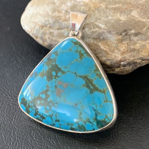 Navajo Men's Pendant | Sterling Silver Spiderweb Turquoise | 2" | Authentic Native American Handmade | 10750