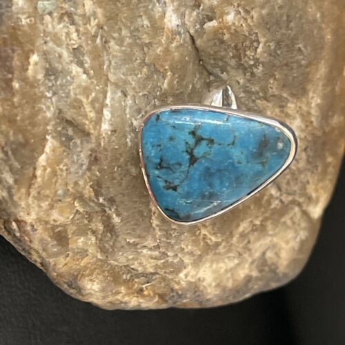 Men's Navajo Blue Kingman Turquoise Ring | Sterling Silver | Adjustable | Sz 5.5 | 10507