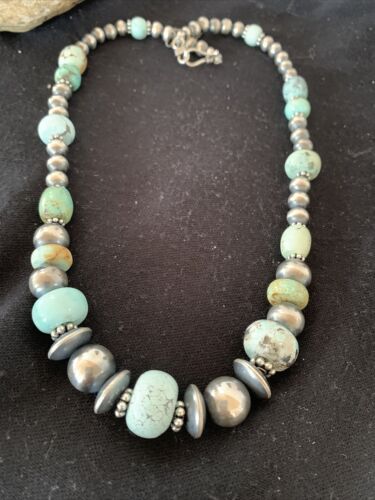 Sterling Silver Navajo Pearls Necklace | Dry Creek Turquoise Beads | Native American Handmade | 21" | 1386