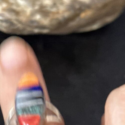 Navajo Sterling Silver Multi-Color Red Spiny Oyster Lapis Inlay Ring Sz 6 | Handmade | 14725