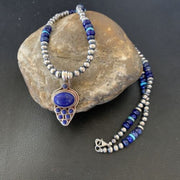 Men's Navajo Pearl Blue Lapis Turquoise Necklace | Sterling Silver | 21" | 12612 | Multi-Stone