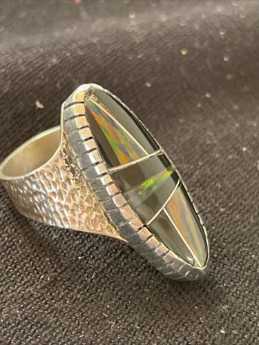 Navajo Multi-Color Opal & Turquoise Inlay Ring | Sterling Silver | Sz 7 | Authentic Native American Handmade | 01586
