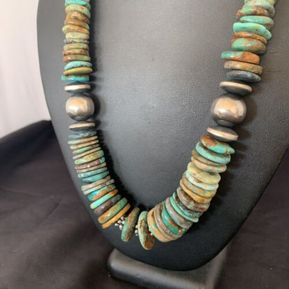 Navajo Green Turquoise Necklace | Sterling Silver | Authentic Native American | 20" Graduated | 10688