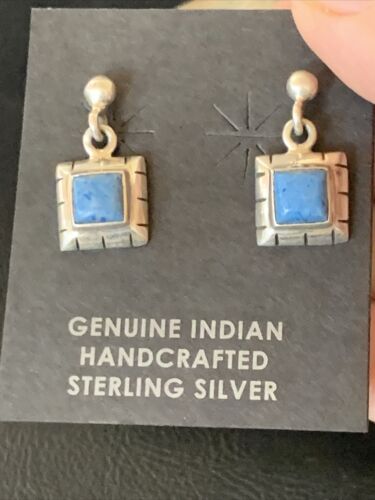 Denim Lapis Lazuli Dangle Post Earrings | Sterling Silver | 0.50" | 12712 - Masha USA