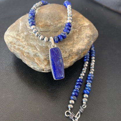Navajo Blue Lapis Necklace Pendant | Sterling Silver | Authentic Native American Handmade | 11669 - Masha USA
