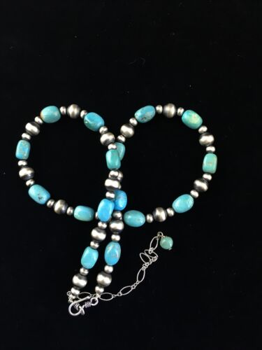 Navajo Blue Sleeping Beauty Turquoise Necklace | Sterling Silver | 21" | Authentic Native American Handmade | 10015
