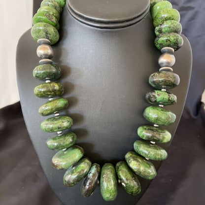 Navajo Chunky Graduated Green Turquoise Necklace | Sterling Silver | Authentic Native American | 21" | 11349