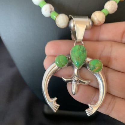 Navajo Green Turquoise Gaspeite Spiny Oyster Necklace NajaPendant | Sterling Silver | 22" | 10525