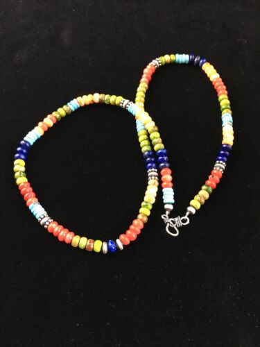 Navajo Multi-Color Turquoise Necklace | Sterling Silver | 21" | Authentic Native American Handmade | 10002