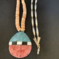 Authentic Native American Santo Domingo Shell Pendant Necklace | Spiny Oyster & Blue Turquoise | 26" | 12519