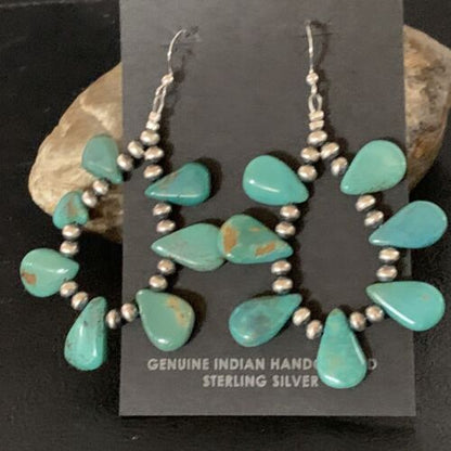 Navajo Green Cluster Turquoise Bead Earrings | Sterling Silver | Authentic Native American Handmade | 13326