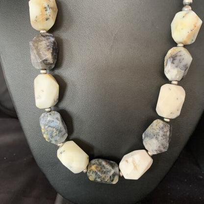 Native American White Opal Bead Necklace | 21mm | Sterling Silver | Navajo Handmade | 21" | 13981