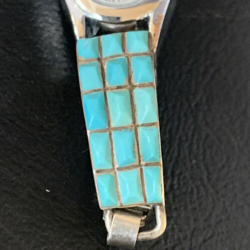 Navajo Sterling Silver Watch Tips with Turquoise Corn Inlay Band | Authentic Native American Jewelry | 13694