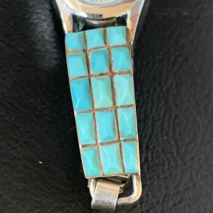 Navajo Sterling Silver Watch Tips with Turquoise Corn Inlay Band | Authentic Native American Jewelry | 13694
