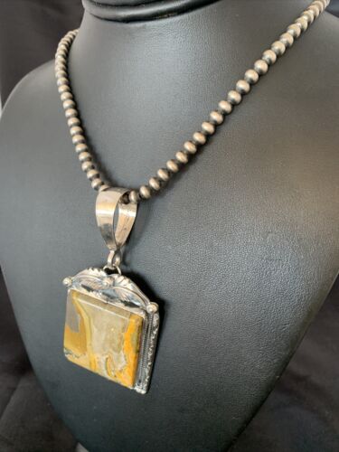 Navajo Bumblebee Jasper Pendant Necklace | Sterling Silver | Authentic Native American Handmade | 10462